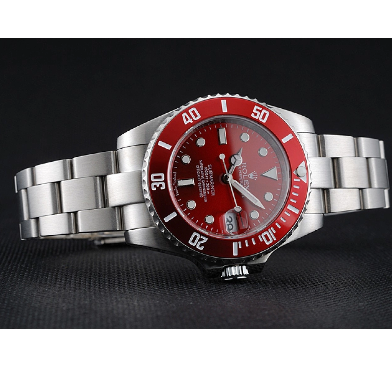 Aaa replica watch Stainless Submariner Rolex Steel Red Bracelet Dial 1454154 0725